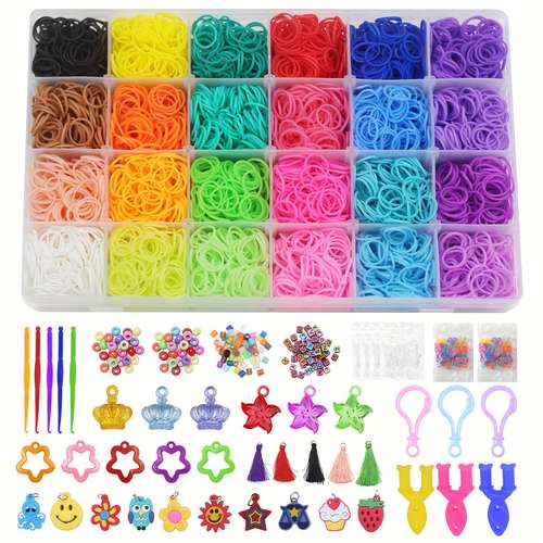 17500 Colorful Rubber Band Loom Refill Bag Set 34 Colors Leather Band Solid  Color Segment Color Filling Kit, 600 Clips, 6 Hooks, 1 Instruction, Premiu
